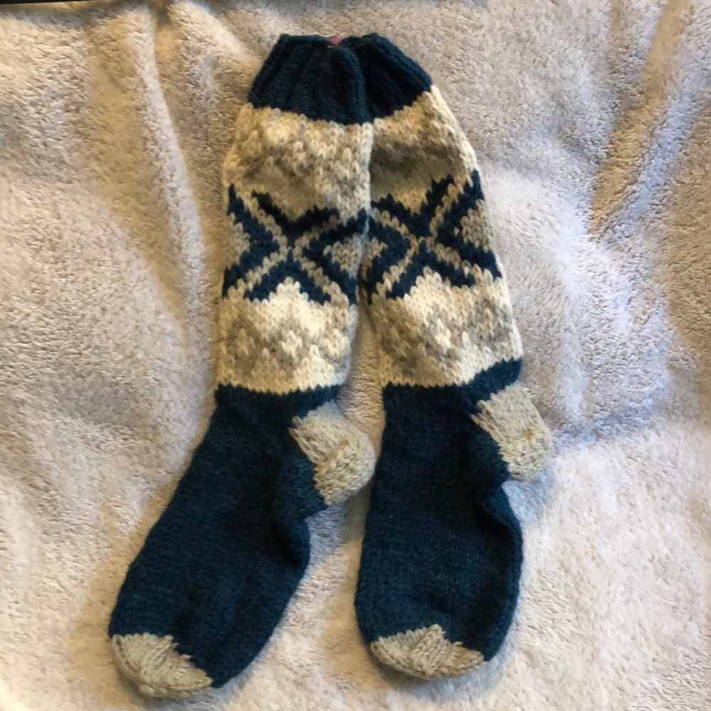 Hand knit Wool slipper socks